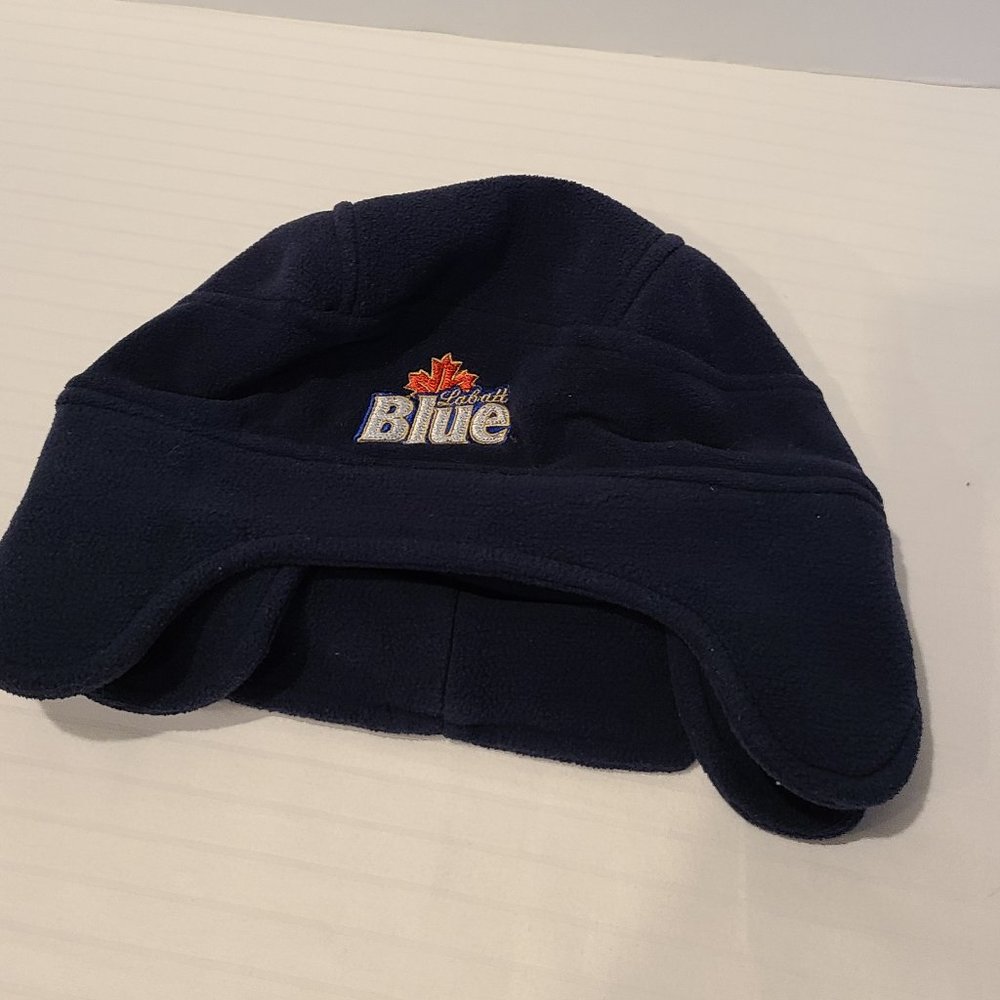 Labatt Blue Beanie Hat Cap Blue Fleece Beer College Winter Toboggan Hockey Frat